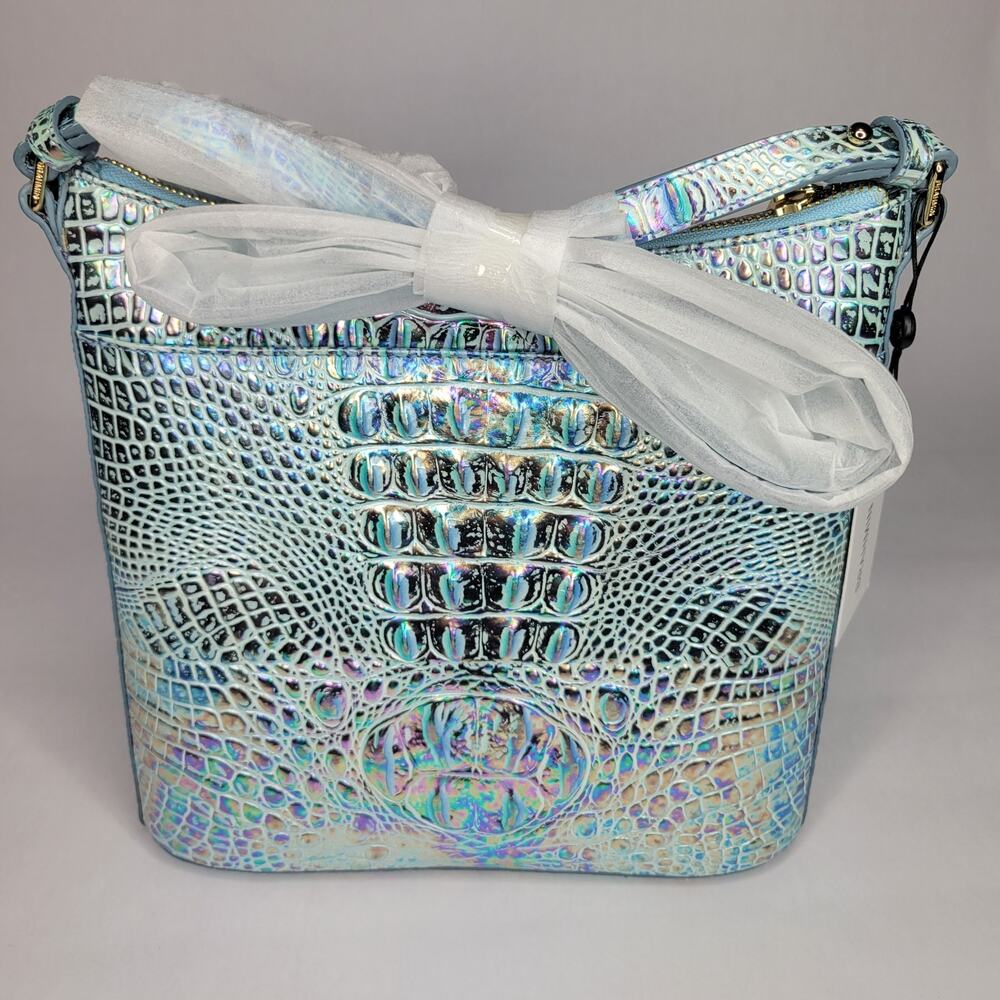 Brahmin Katie Wonderland Melbourne Iridescent Blue Croc-Embossed Shoulder Bag - Picture 9 of 15